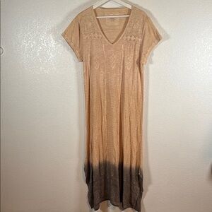 Karyn Seo Cream & Gray Dip Dye Handmade Embroidered Maxi Dress Size XL